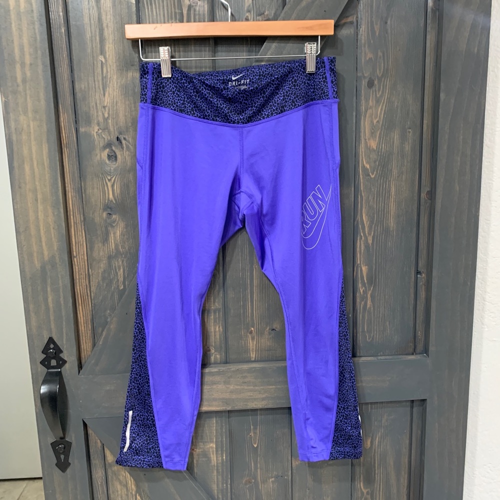 Nike Dri-fit purple cropped running tights - size medium animal print